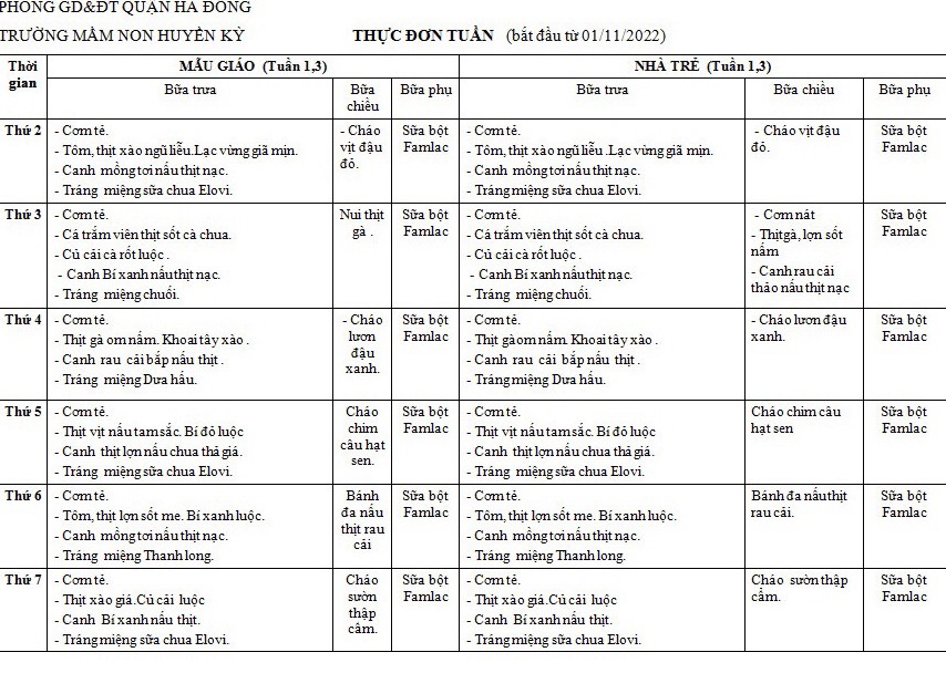 Thực đơn tháng 11 của bé